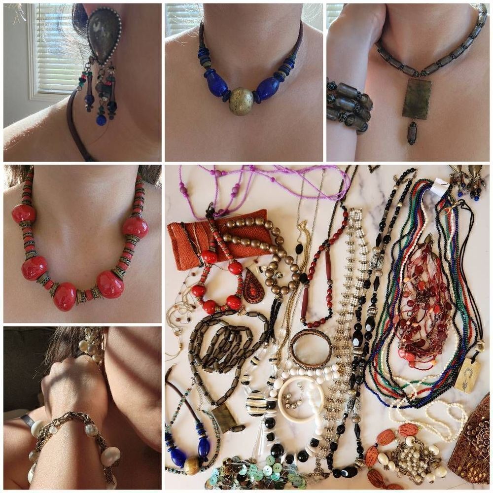 Bundle of fashion jewelry costume necklace bracelet earrings 80s 90s retro vinta